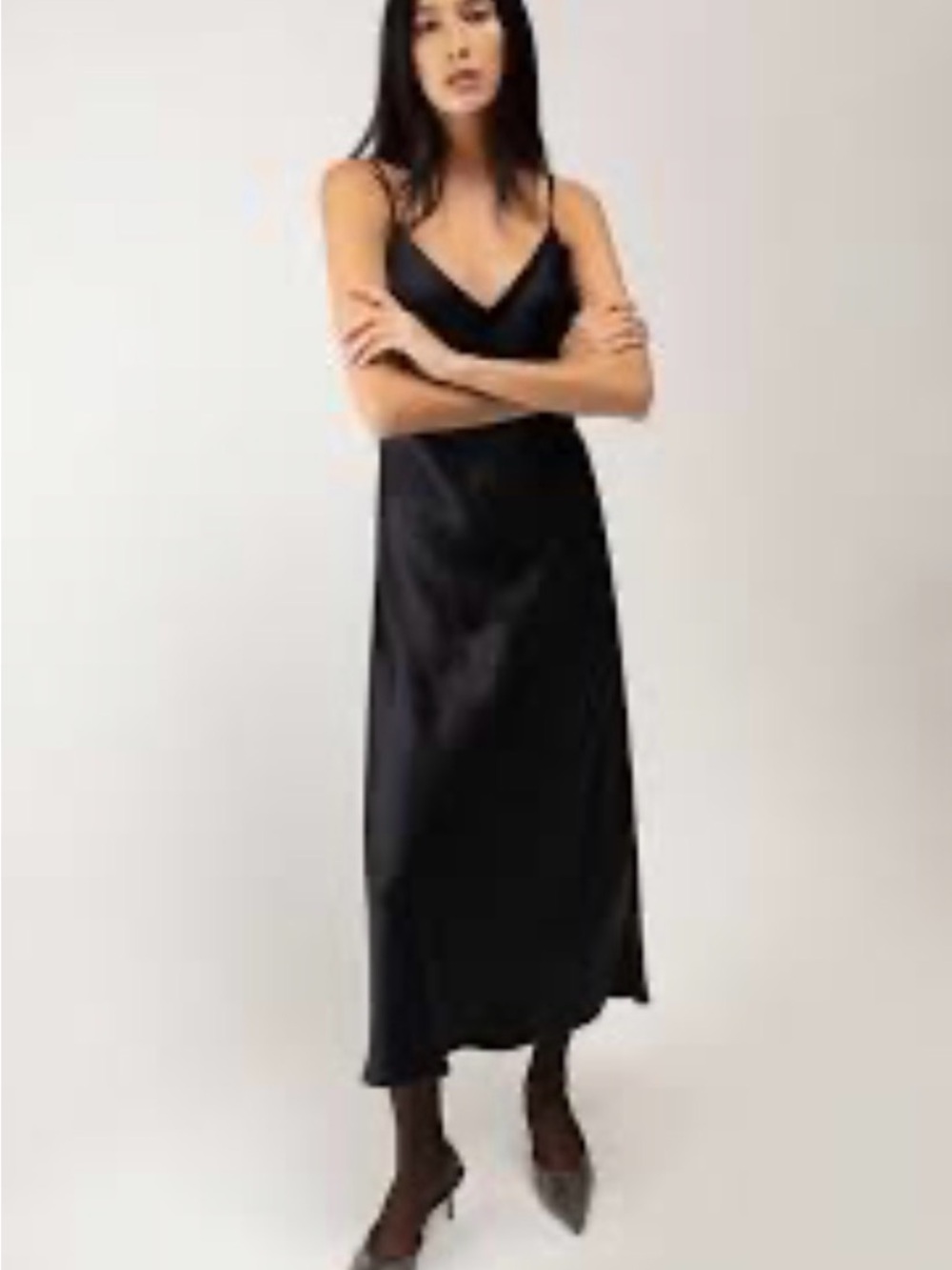 OAK + FORT Champagne Satin Midi Slip Skirt - Picture 2 of 4